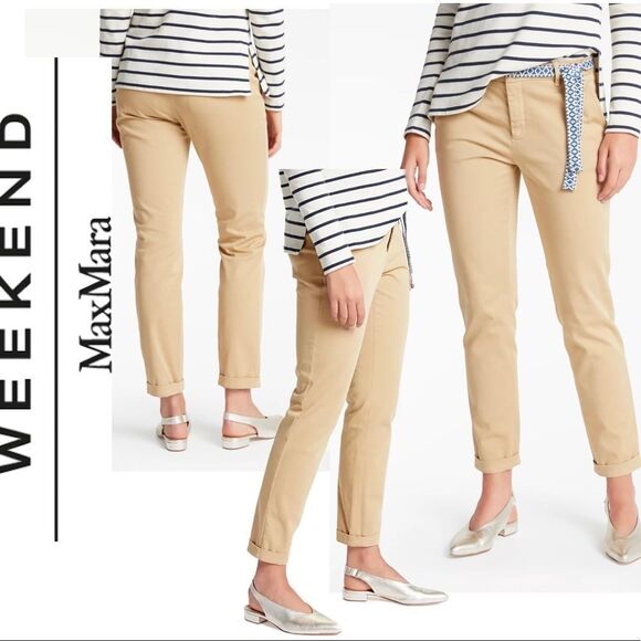𝅺WEEKEND MaxMara Audrey Slim Leg Chinos Beige Sz 8 - Picture 1 of 12